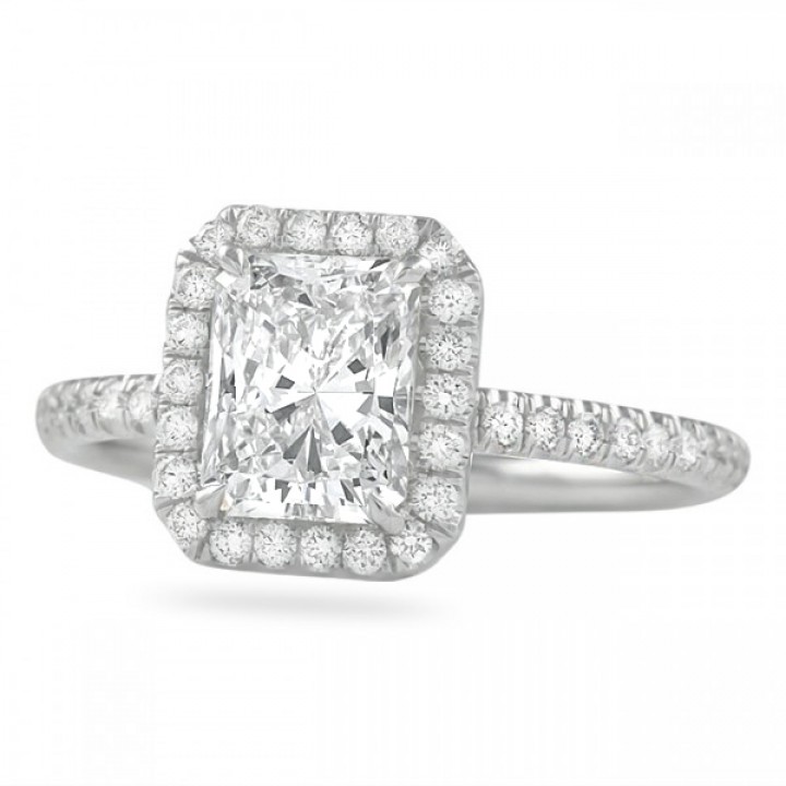 1.2 carat radiant cut diamond halo ring flat