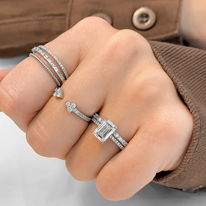 1.70 carat Emerald Cut Diamond Super Slim Band Engagement Ring
