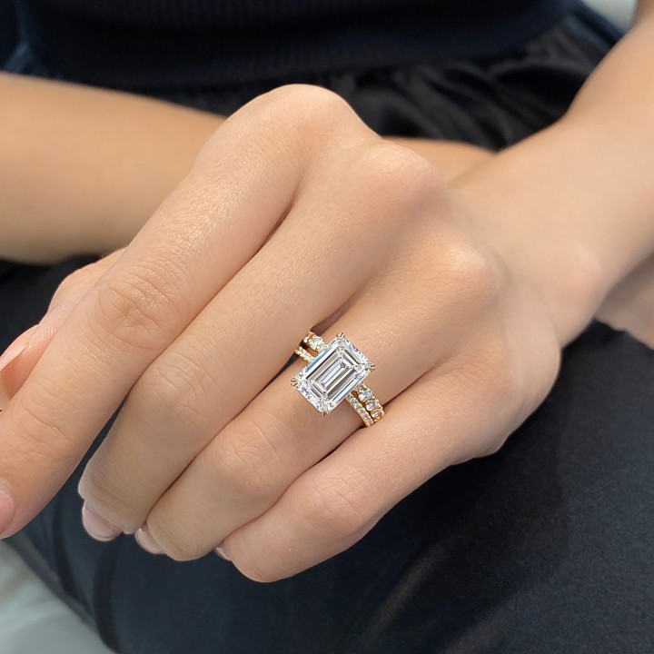 4.22 carat Emerald Cut Lab Diamond Signature Wrap Ring flat