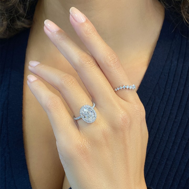 2.39 carat Oval Lab Diamond Halo Engagement Ring flat