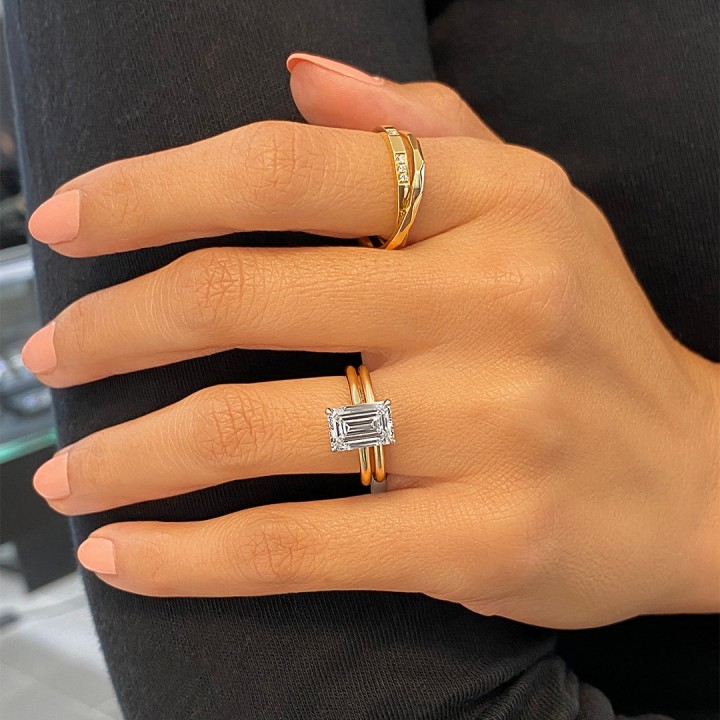 2.70 carat Emerald Cut Lab Diamond Solitaire Engagement Ring flat