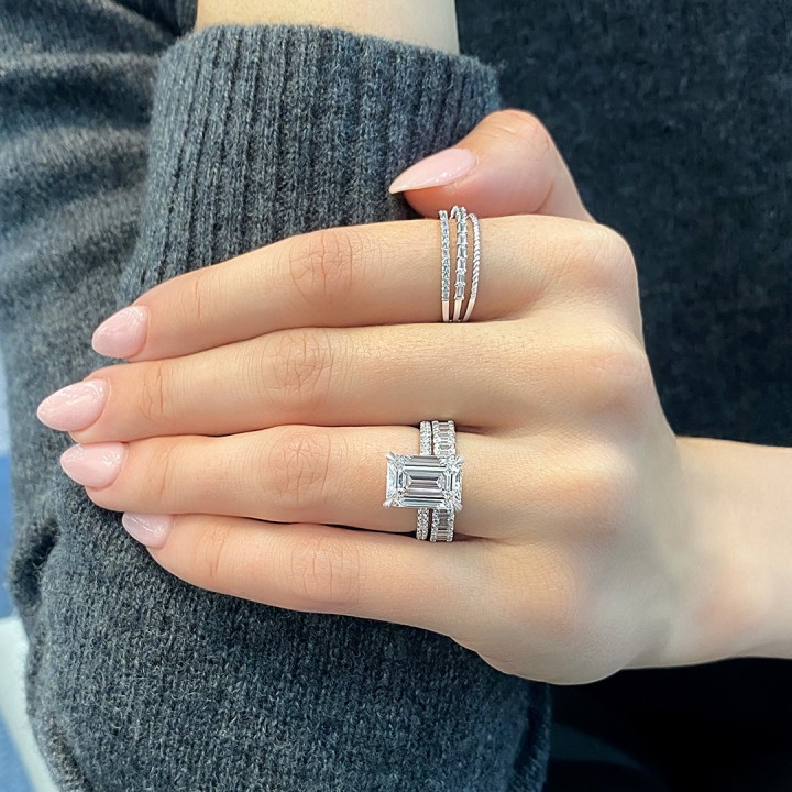 4.66 carat Emerald Cut Lab Diamond Engagement Ring flat
