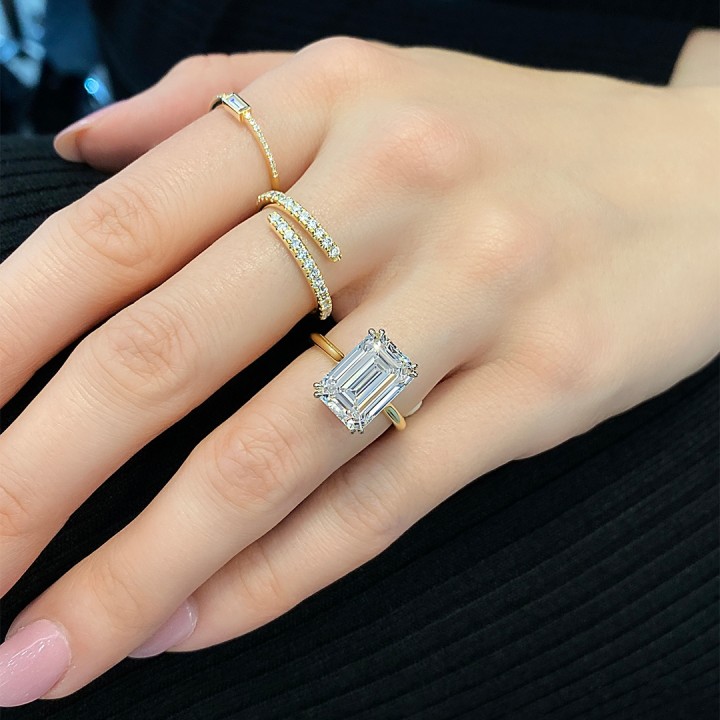6.04 carat Emerald Cut Lab Diamond Solitaire Ring flat