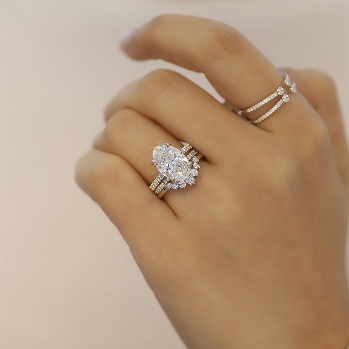 4.02 carat Oval Shape Lab Diamond Lotus Engagement Ring back