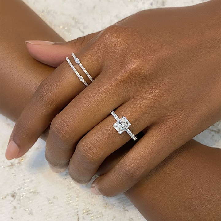 1.20 carat Radiant Cut Diamond Pave Engagement Ring flat