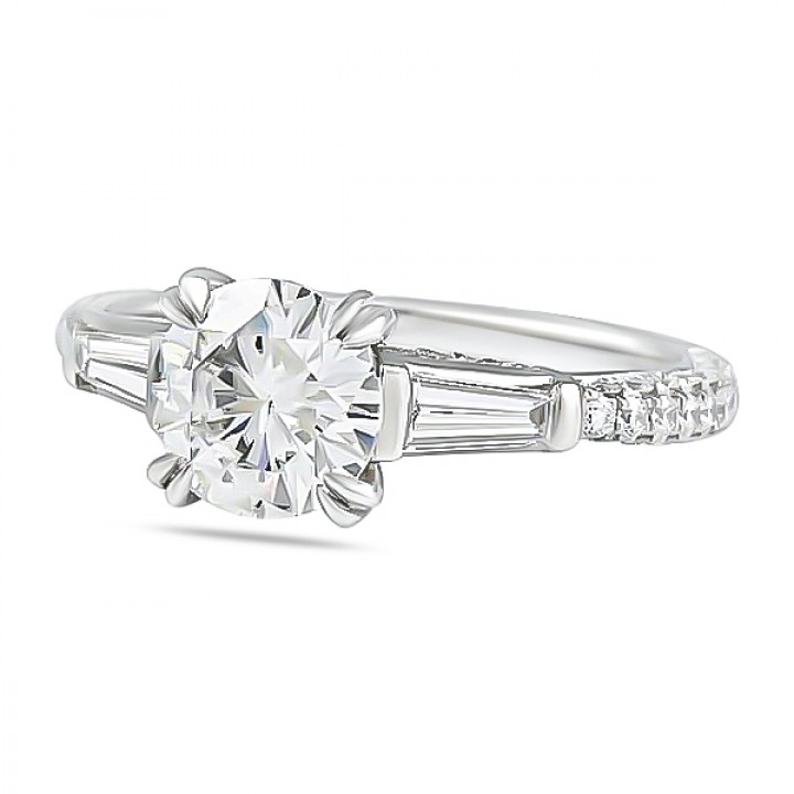 Round Moissanite Three-Stone Pave Engagement Ring top