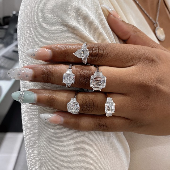 2.60 carat Radiant Cut Diamond Three-Stone Engagement Ring flat