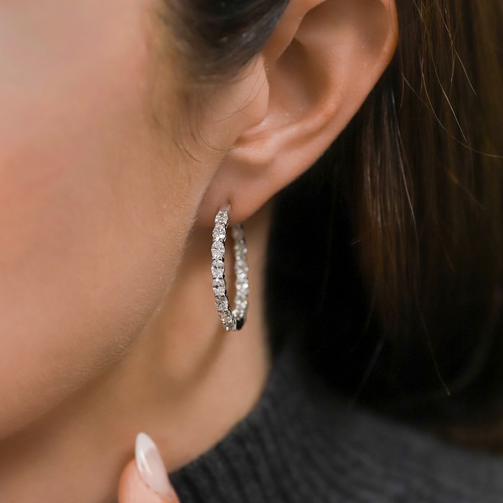 3.1 carat Oval Shape Lab Diamond In-Out Hoop Earrings front