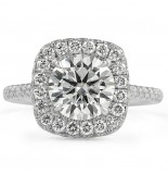 Round Moissanite in Cushion Halo Engagement Ring