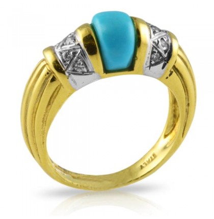DIAMOND AND TURQUOISE 18K YELLOW GOLD RING