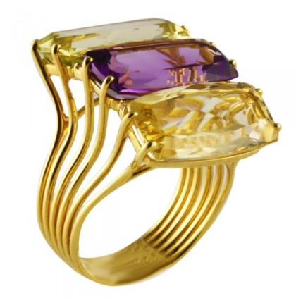 CITRINE AND AMETHYST 18K YELLOW GOLD RING