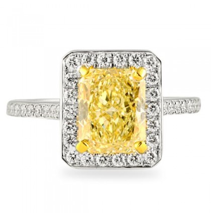 2.44 carat Radiant Yellow Diamond Halo Engagement Ring