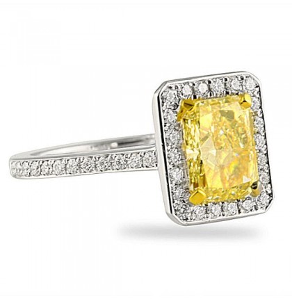2.44 carat Radiant Yellow Diamond Halo Engagement Ring