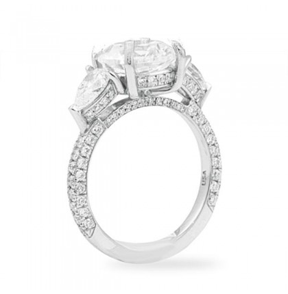 Round Diamond Three-Stone with Pave Engagement Ring