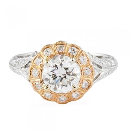 1.02 carat Round Diamond Rose Gold Vintage Engagement Ring