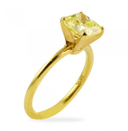 1.53 CT FANCY INTENSE YELLOW  RADIANT DIAMOND YELLOW GOLD ENGAGEMENT RING