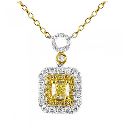 CUSHION YELLOW DIAMOND 18K GOLD PENDANT NECKLACE