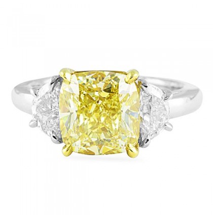 4.02 ct Fancy Yellow Cushion Cut Diamond Platinum Engagement Ring