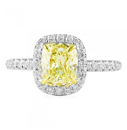 1.55 carat Cushion Yellow Diamond Halo Engagement Ring