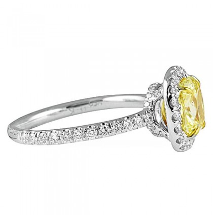 1.55 carat Cushion Yellow Diamond Halo Engagement Ring