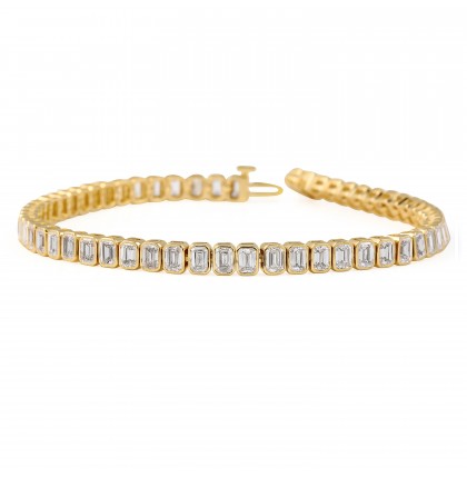 6.5 carat Bezel Set Emerald Cut Lab Diamond Tennis Bracelet flat