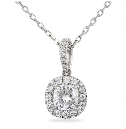 Cushion Diamond Platinum Pendant Necklace