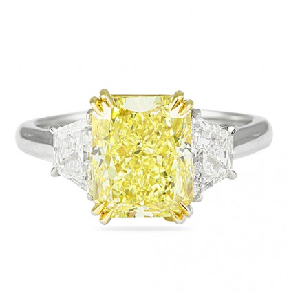 3.44 carat Yellow Radiant Diamond Three-Stone Engagement Ring