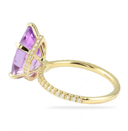 Amethyst Pear and Diamond Yellow Gold Ring flat