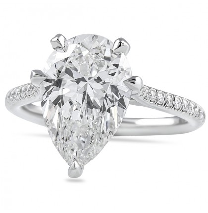 4.03ct Pear Shape Lab Diamond Pave Prong Engagement Ring front