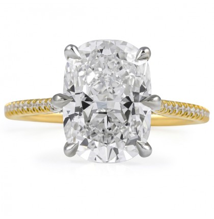 3.52 carat Lab Cushion Cut Diamond Pave Prong Engagement Ring flat