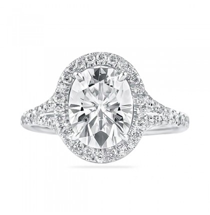 Oval Moissanite Halo Engagement Ring flat
