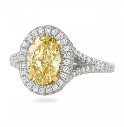 1.75 Carat Oval Yellow Diamond Halo Engagement Ring