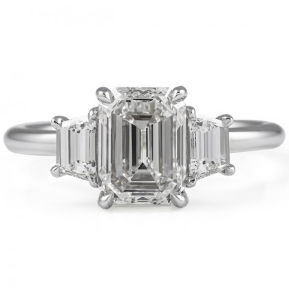 2 carat Emerald Cut Diamond Three-Stone Engagement Ring flat