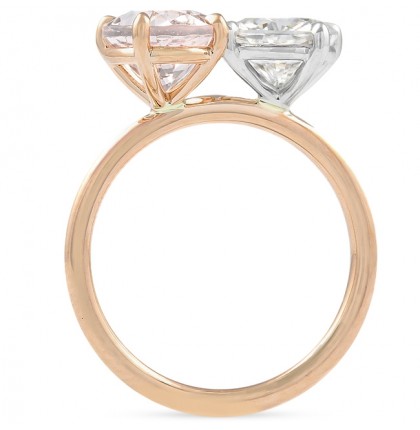 Oval Morganite and Cushion Moissanite Duo Ring