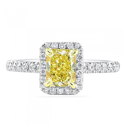 1.15 Carat Yellow Diamond Radiant Cut Engagement Ring flat