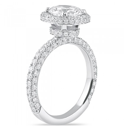 1.67 Carat Round Diamond Halo & Three Row Band Engagement Ring flat