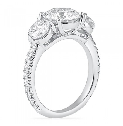 2.45 Carat Round Diamond Three-Stone Engagement Ring & Pave Band angle