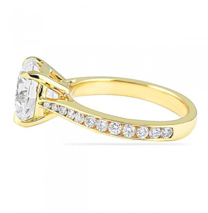 3.00 carat Round Diamond Yellow Gold Engagement Ring with Tapered Band flat