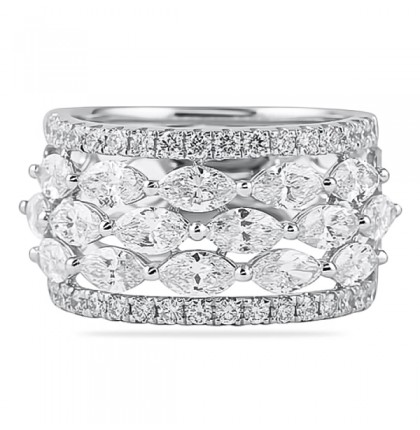 East-West Marquise and Pave Round Diamond Wide Wedding Band flat