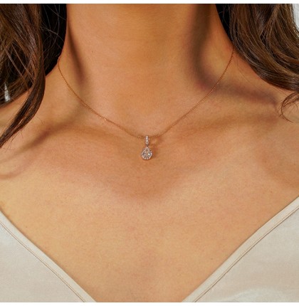 0.72 Carat Pear Shape Diamond Halo Pendant Necklace