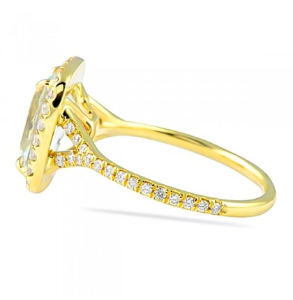 Aquamarine and Diamond Yellow Gold Halo Ring flat