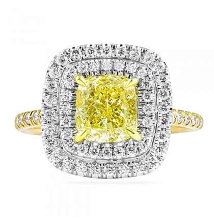 1.51ct Yellow Cushion Diamond Double-Halo Engagement Ring top