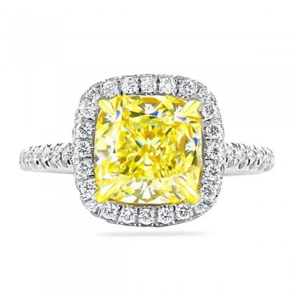 3.09ct Yellow Cushion Cut Diamond Halo Engagement Ring flat