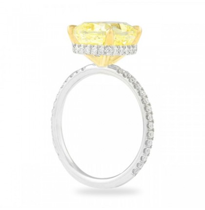 4.01 carat Fancy Intense Yellow Cushion Diamond Ring flat