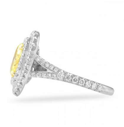 1.00ct Fancy Intense Yellow Oval Diamond Double Halo Ring front view