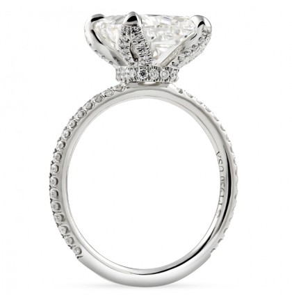 4 carat Cushion Cut Diamond Lotus Prong Engagement Ring profile