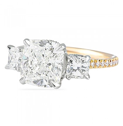 3.03 Carat Cushion Diamond Three-Stone Signature Wrap Engagement Ring flat