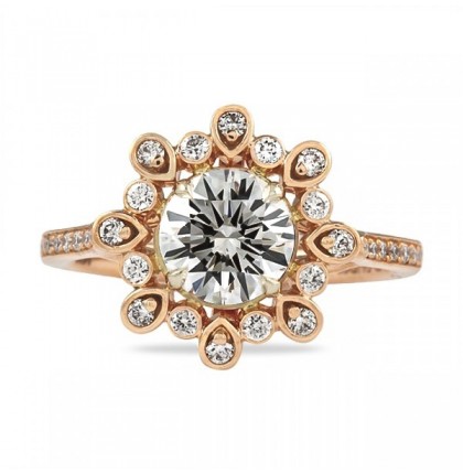 vintage style rose gold halo engagement ring