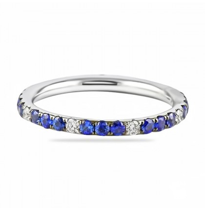 Sapphire and Diamond White Gold Pave Eternity Band