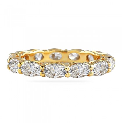 Moissanite East-West Oval Cut Yellow Gold Eternity Band flat